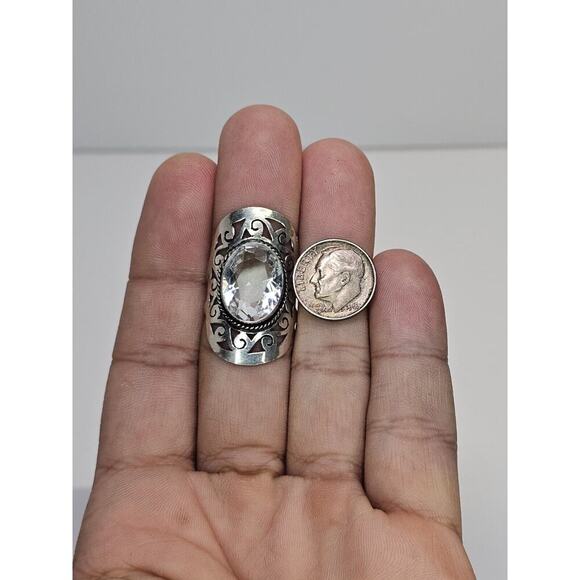Extravagant Large Handmade Costume Ring With Oval Clear Stone Size 8.25 - Picture 5 of 6